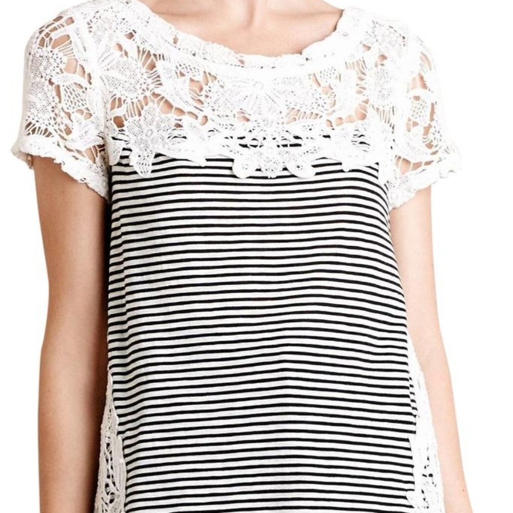 Anthropologie Meadow Rue Crochet Lace Striped Top
